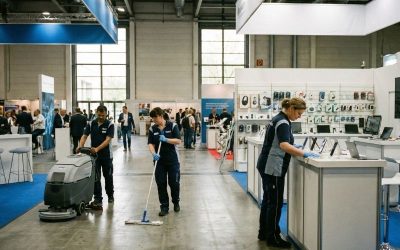 ¿Cómo se realiza la limpieza de stands y pasillos en ferias para asegurar imagen, seguridad y ventas?